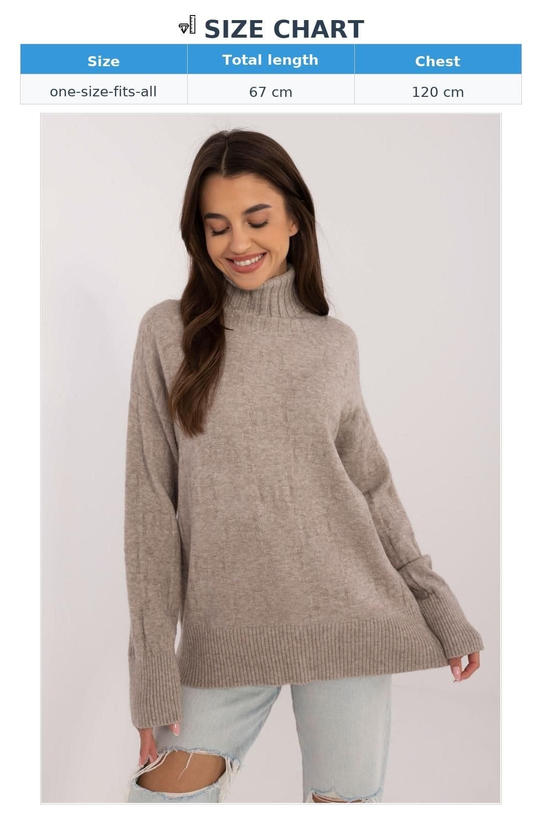 Love Lace Love Lace Women's Textured Acrylic Polyamide Turtleneck Sweater in Beige - 4