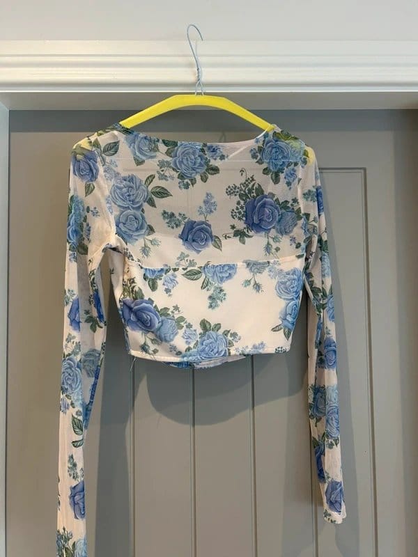 Bershka Floral Mesh Crop Top