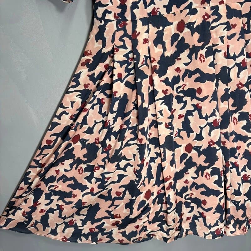 Jigsaw Jigsaw Multicoloured Navy Pink 100% Silk Dress Size UK 12 Fit & Flare - FLAWED