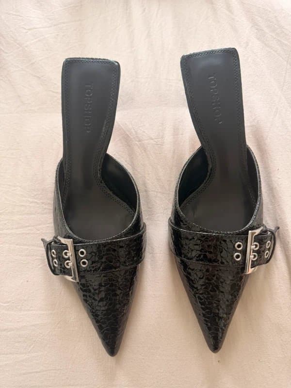Topshop Topshop Leather Snakeskin Buckle Mules Black