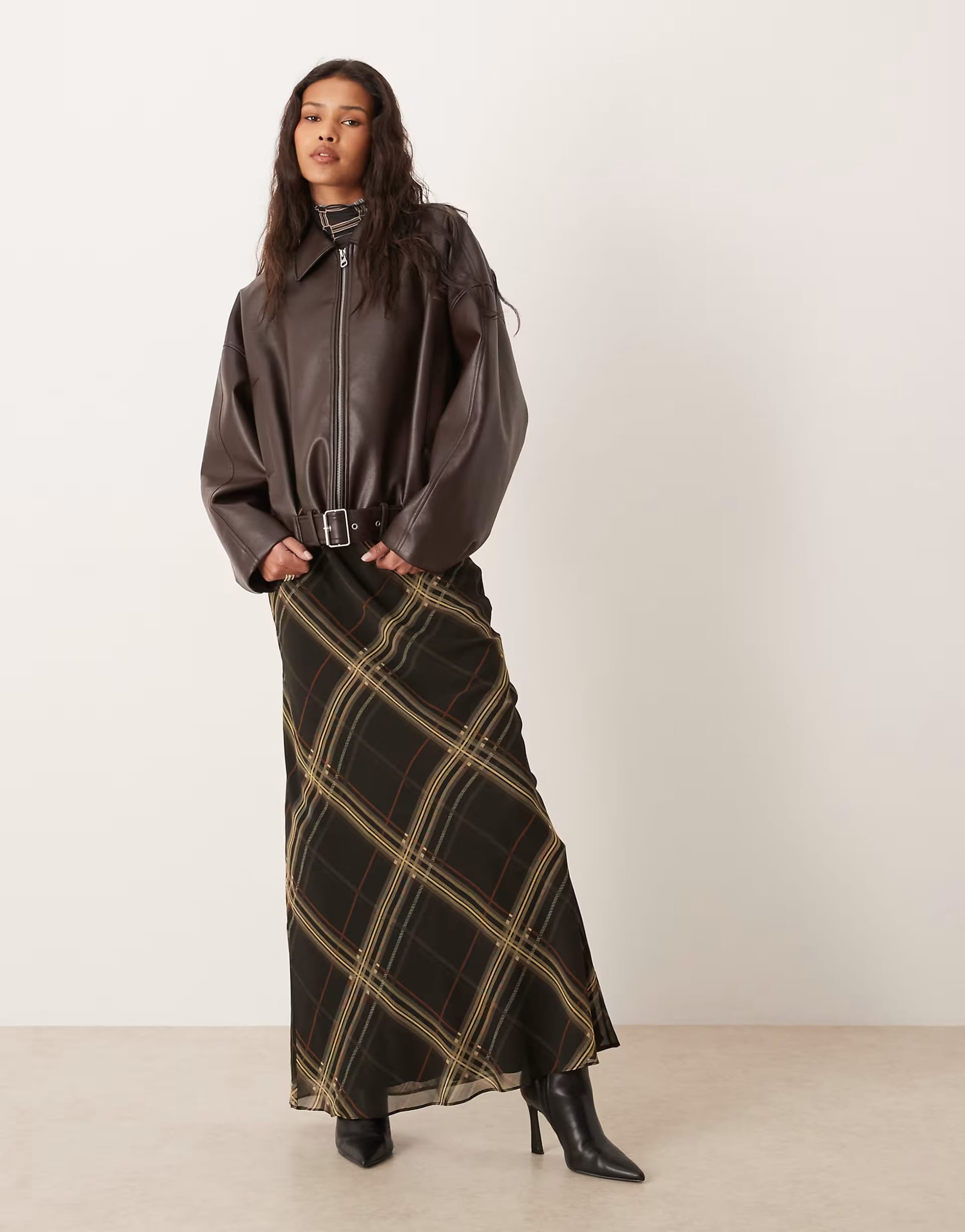 ASOS Black Plaid Maxi Skirt