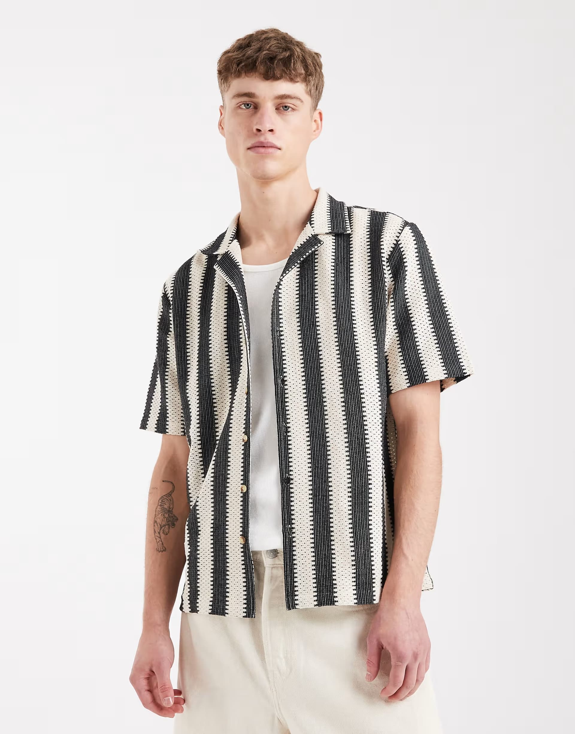 ASOS ASOS Sol Beach Crochet Beach Shirt in Black and Cream