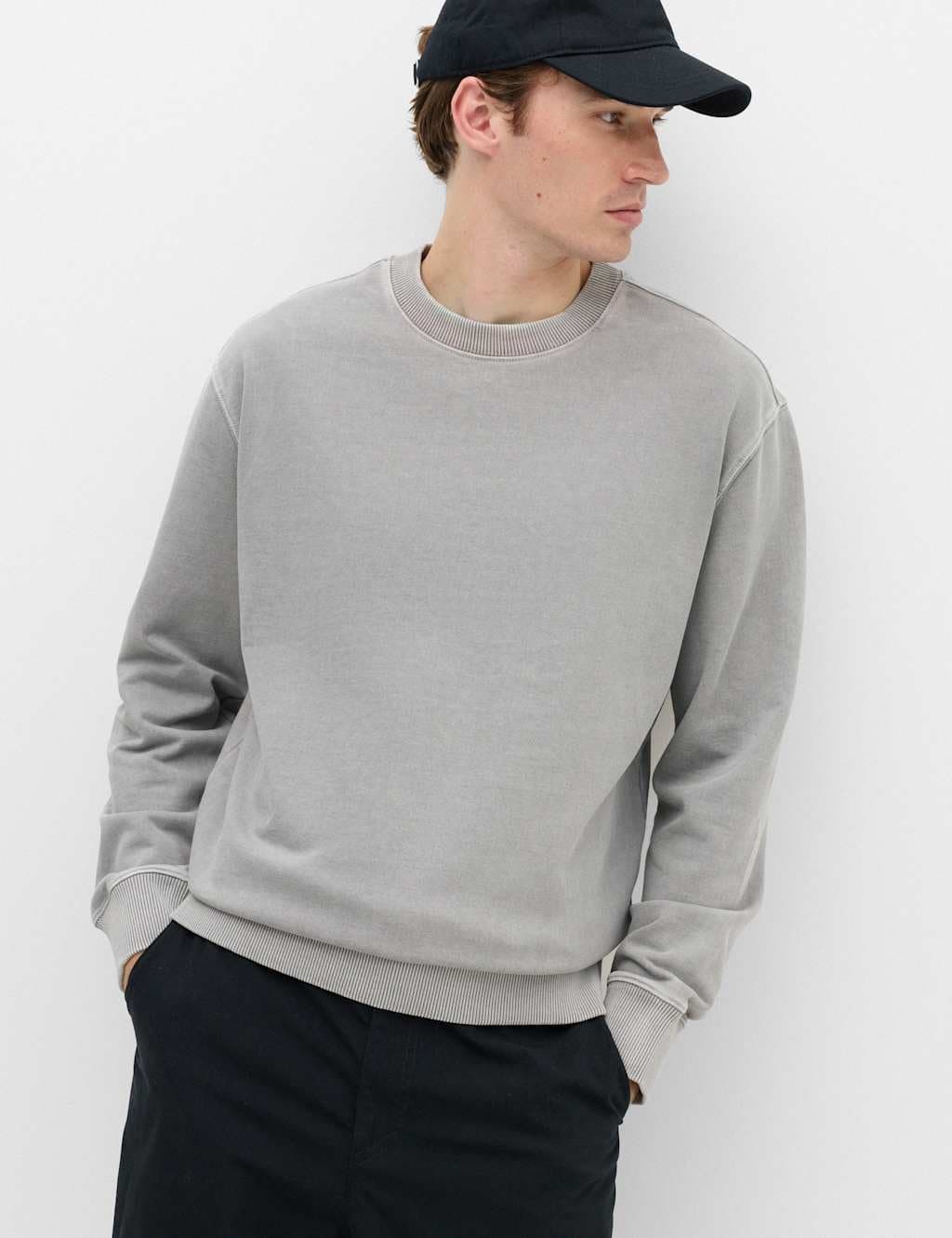 Marks & Spencer M&S Pure Cotton Garment Dye Sweatshirt Steel