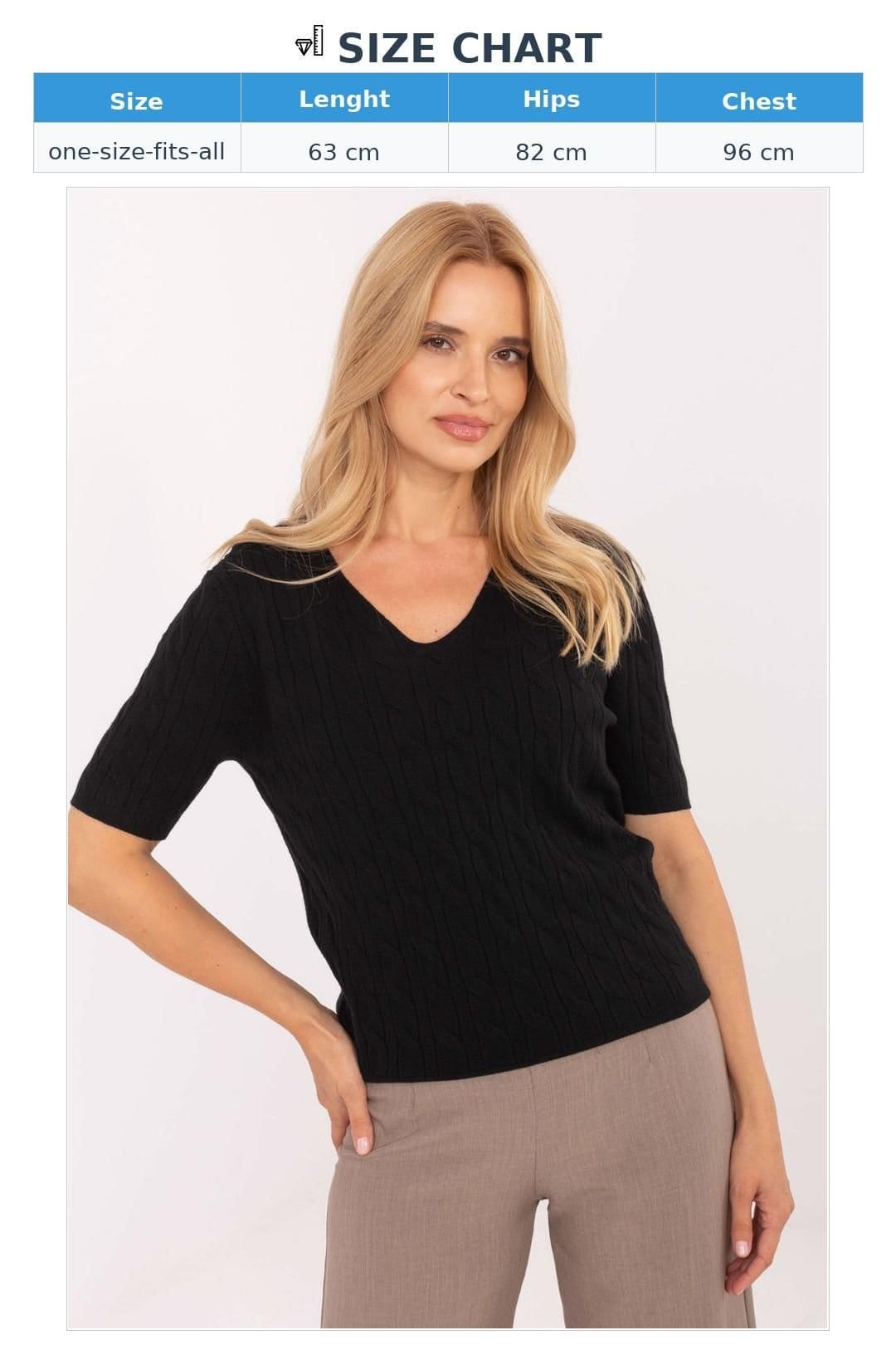 Love Lace Love Lace Women's V Neck Short Sleeve Textured Sweater in Black - 4