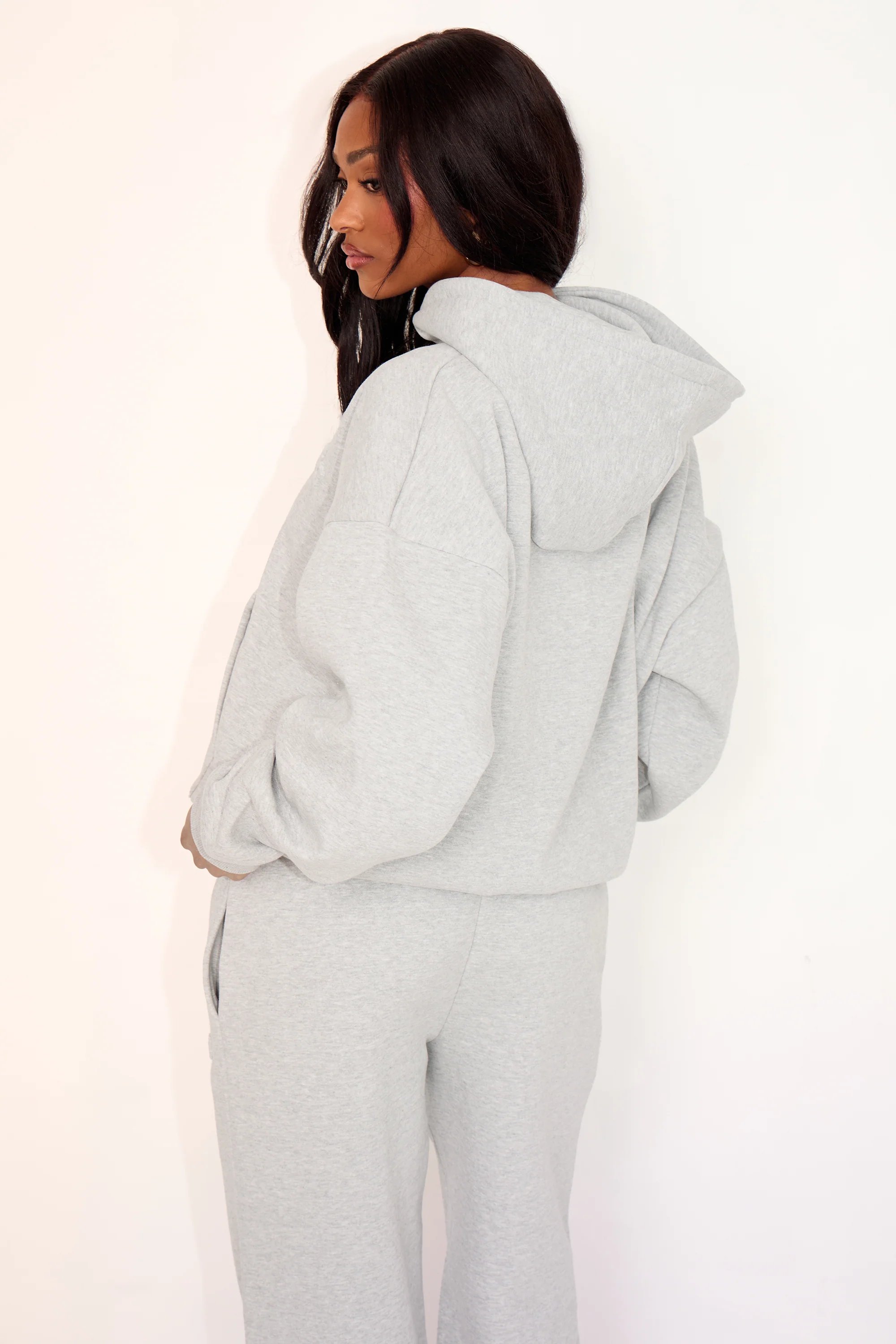 Kaiia Kaiia Embossed Logo Zip Through Oversized Hoodie Mid Grey Marl - 3