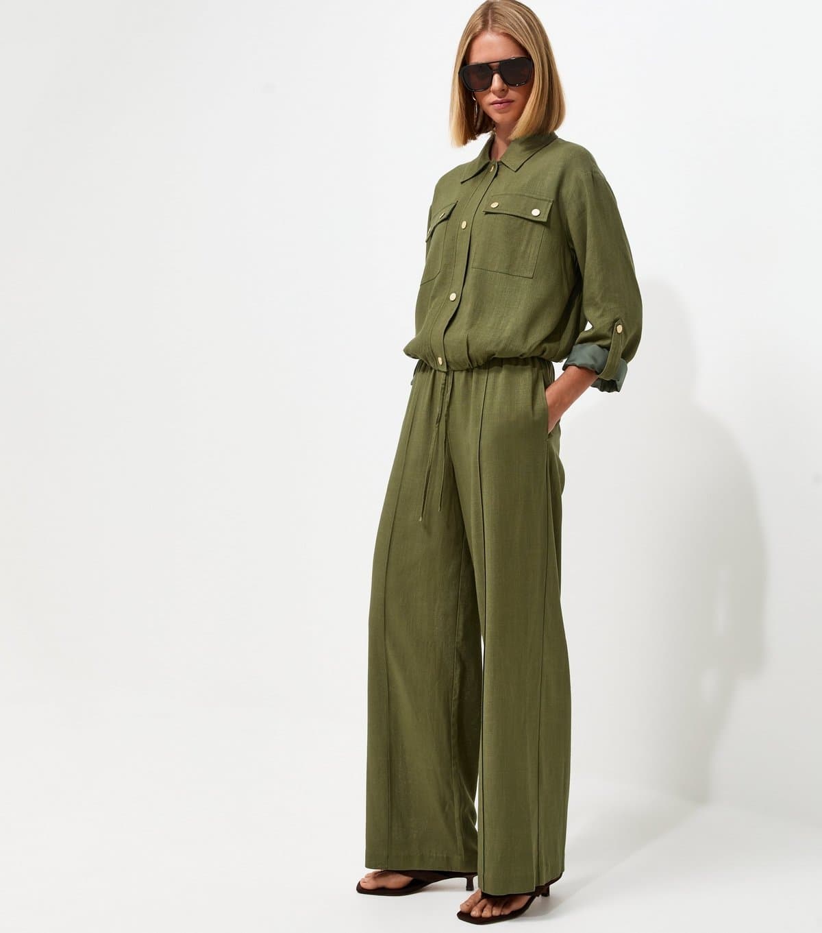 New Look Women's Dark Khaki Woven Wide Leg Trousers New Look