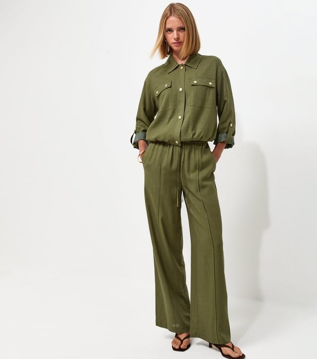 New Look Women's Dark Khaki Woven Wide Leg Trousers New Look - 3