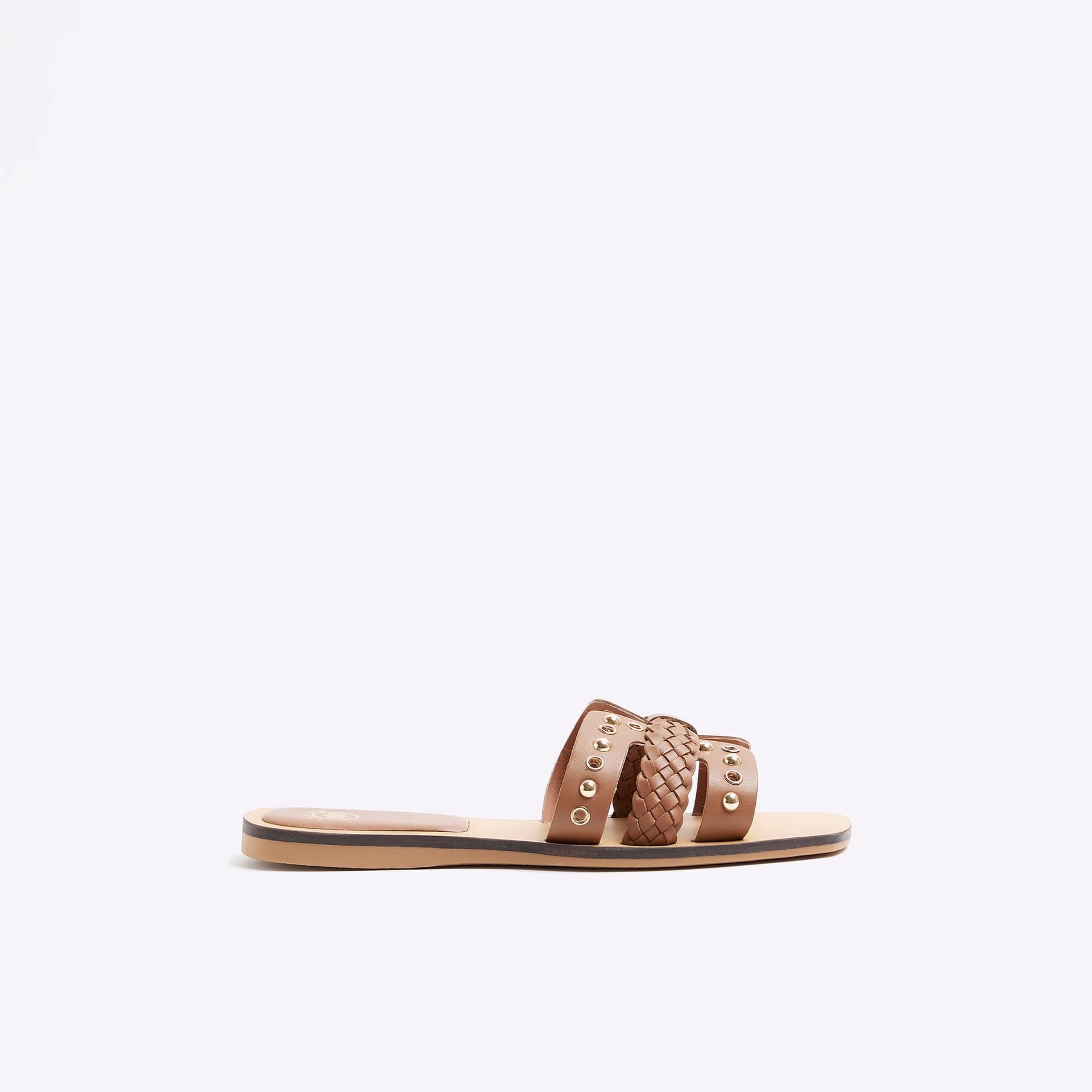 River Island River Island Womens Brown Leather Studded Flat Sandals