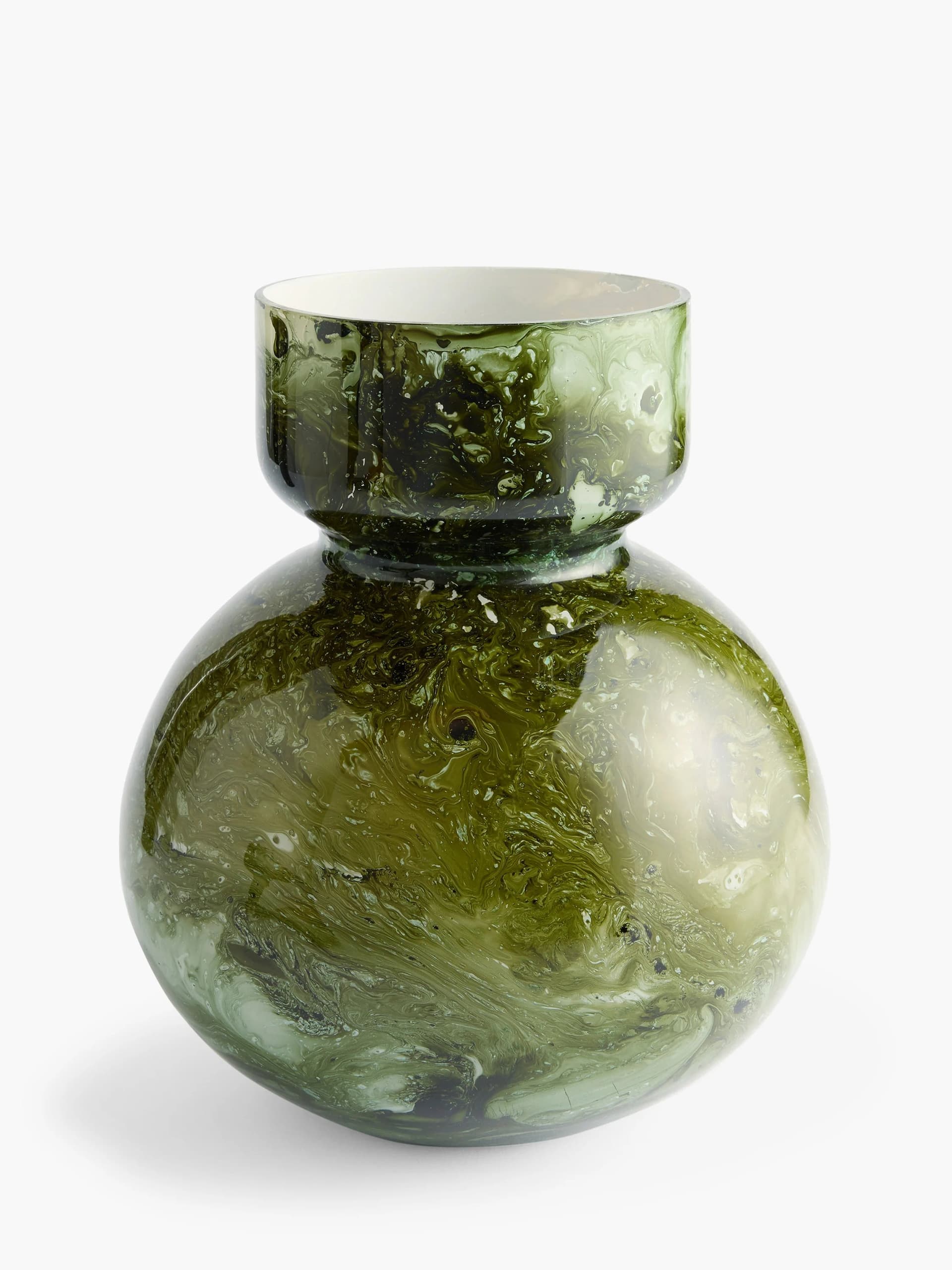 French Connection Green Abstract Glass Vase Marbled Green