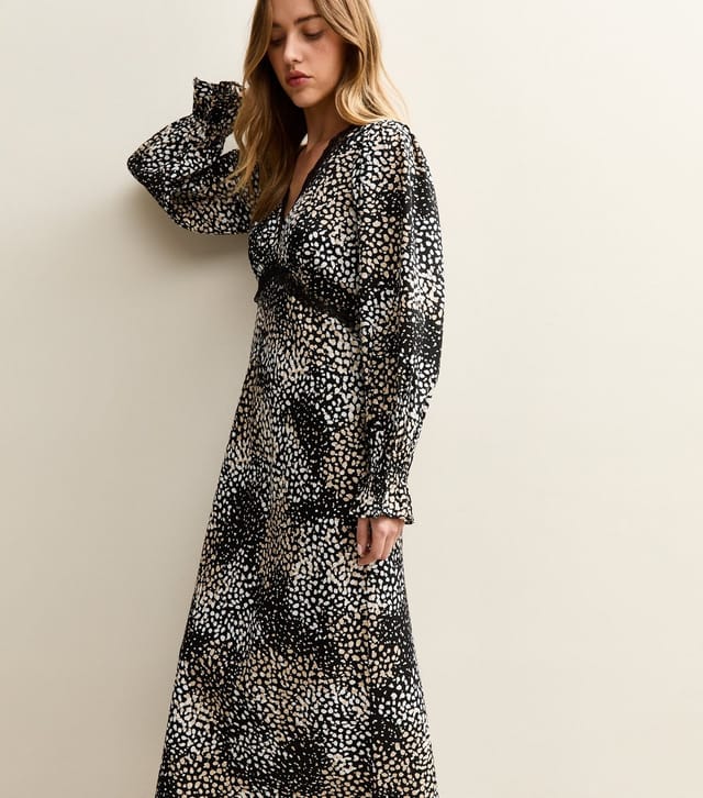 New Look Women's Black Spot Pattern Long Sleeve Midi Dress New Look - 3