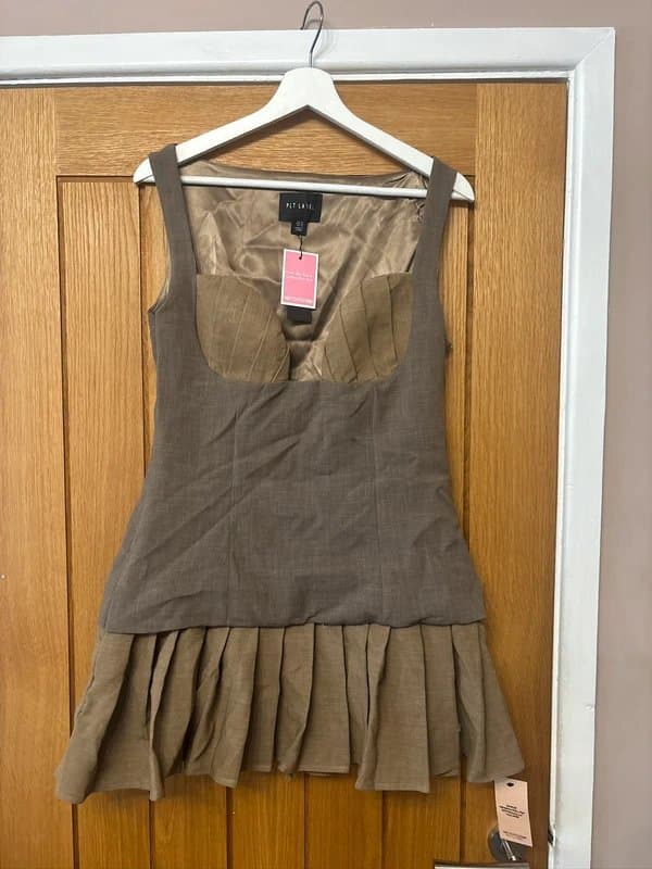 PLT PLT Label Mocha Tailored Pleated Mini Dress