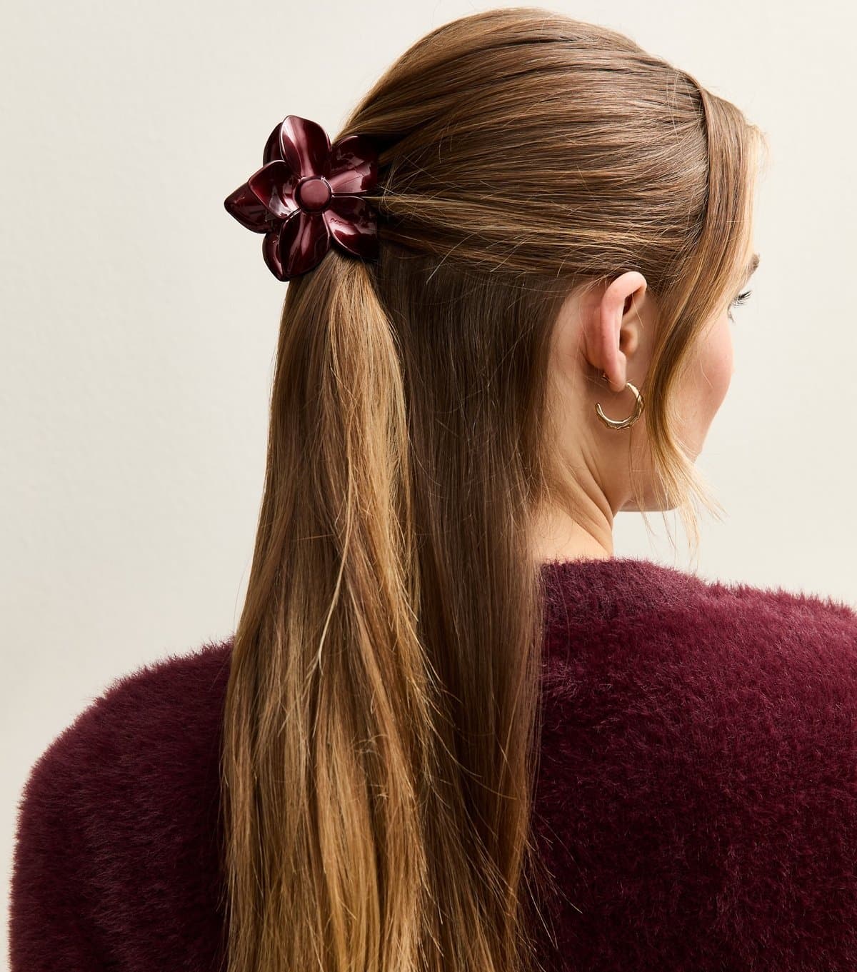 New Look Dark Burgundy Metallic Tropical Flower Hair Clip New Look