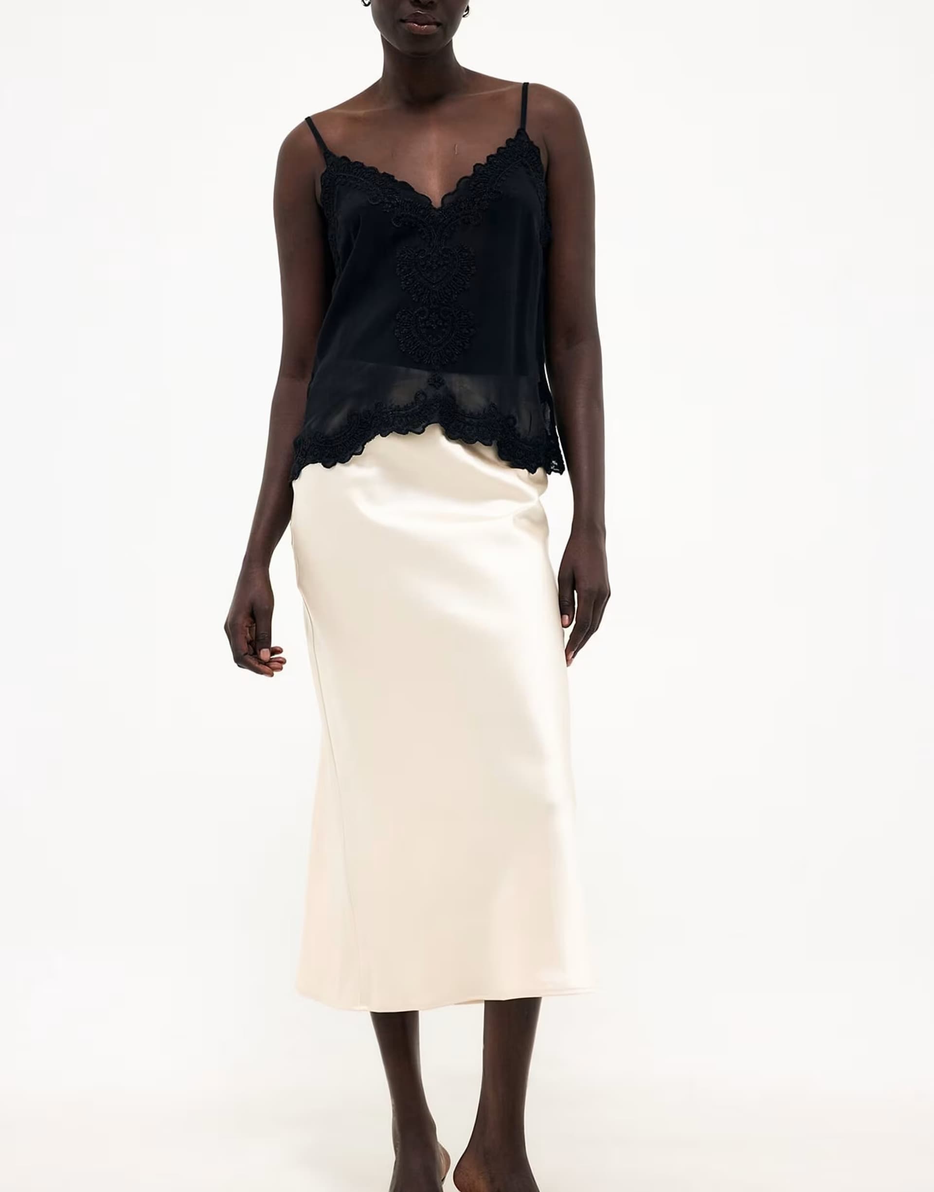 ASOS NA-KD Satin midi skirt in champagne