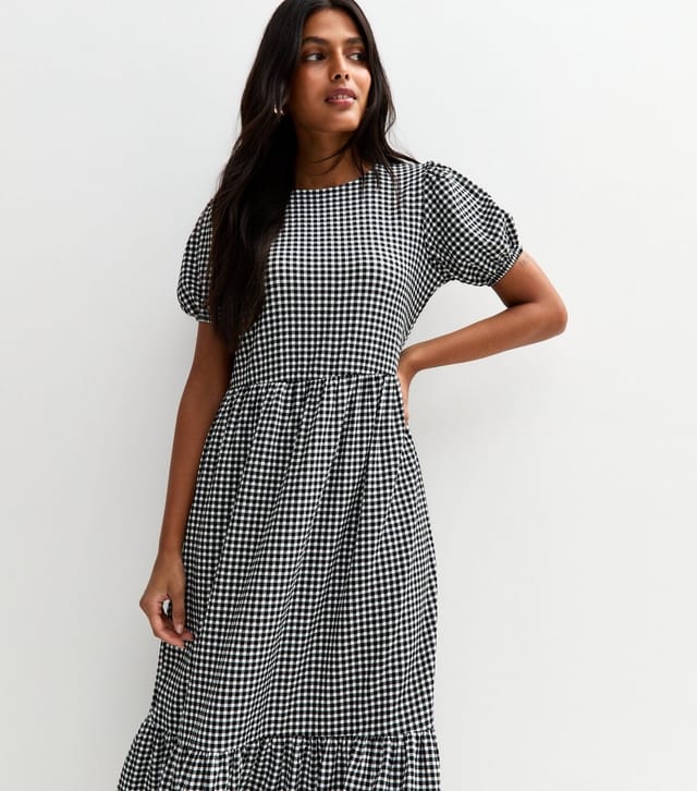 New Look Women's Black Jersey Gingham Check Bow Back Midi Dress New Look - 2