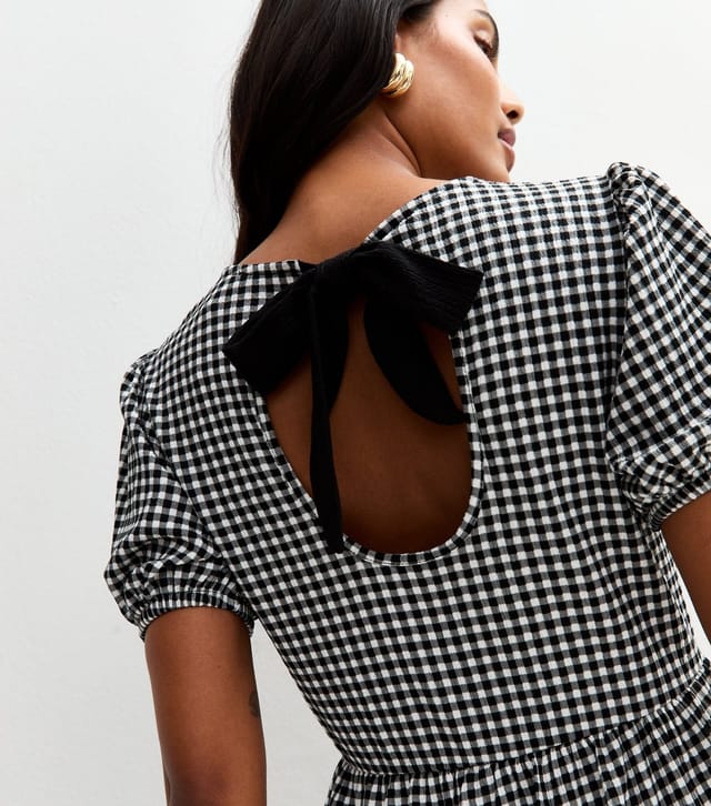New Look Women's Black Jersey Gingham Check Bow Back Midi Dress New Look - 3
