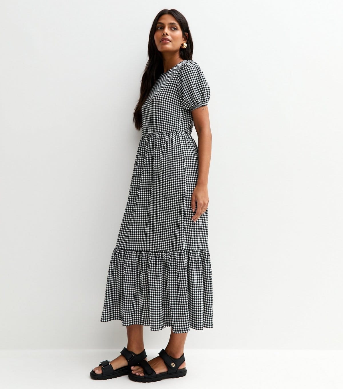 New Look Women's Black Jersey Gingham Check Bow Back Midi Dress New Look - 4