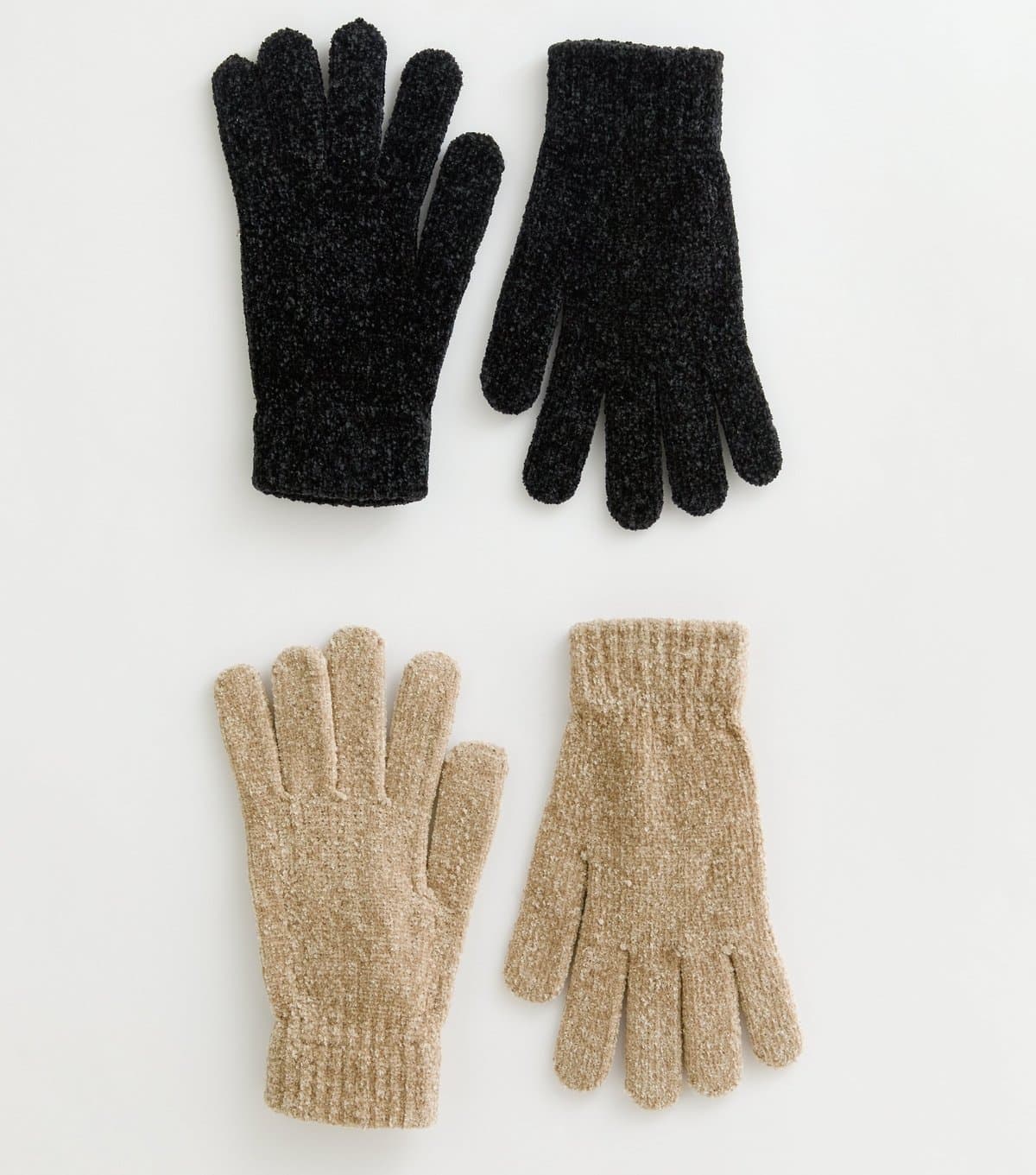 New Look Pack of 2 Oatmeal and Black Chenille Gloves New Look