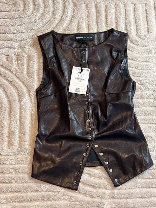 Bershka Bershka faux leather waistcoat sleeveless top