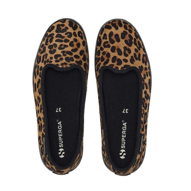 Superga Superga Women's 2441 Leopard Print Leather Calf Hair Ballerina Flats in Brown - 3
