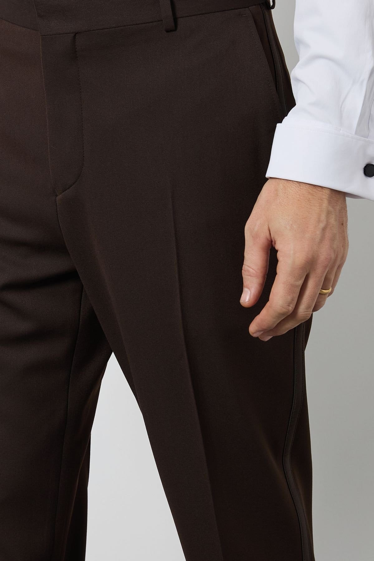 Burton Burton Men's Chocolate Satin Tape Slim Fit Tuxedo Trouser - 4