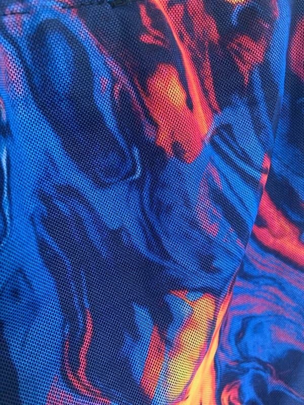 PrettyLittleThing PLT Pretty Little Thing blue multi flame mesh mini bodycon dress XS corset boned ruched