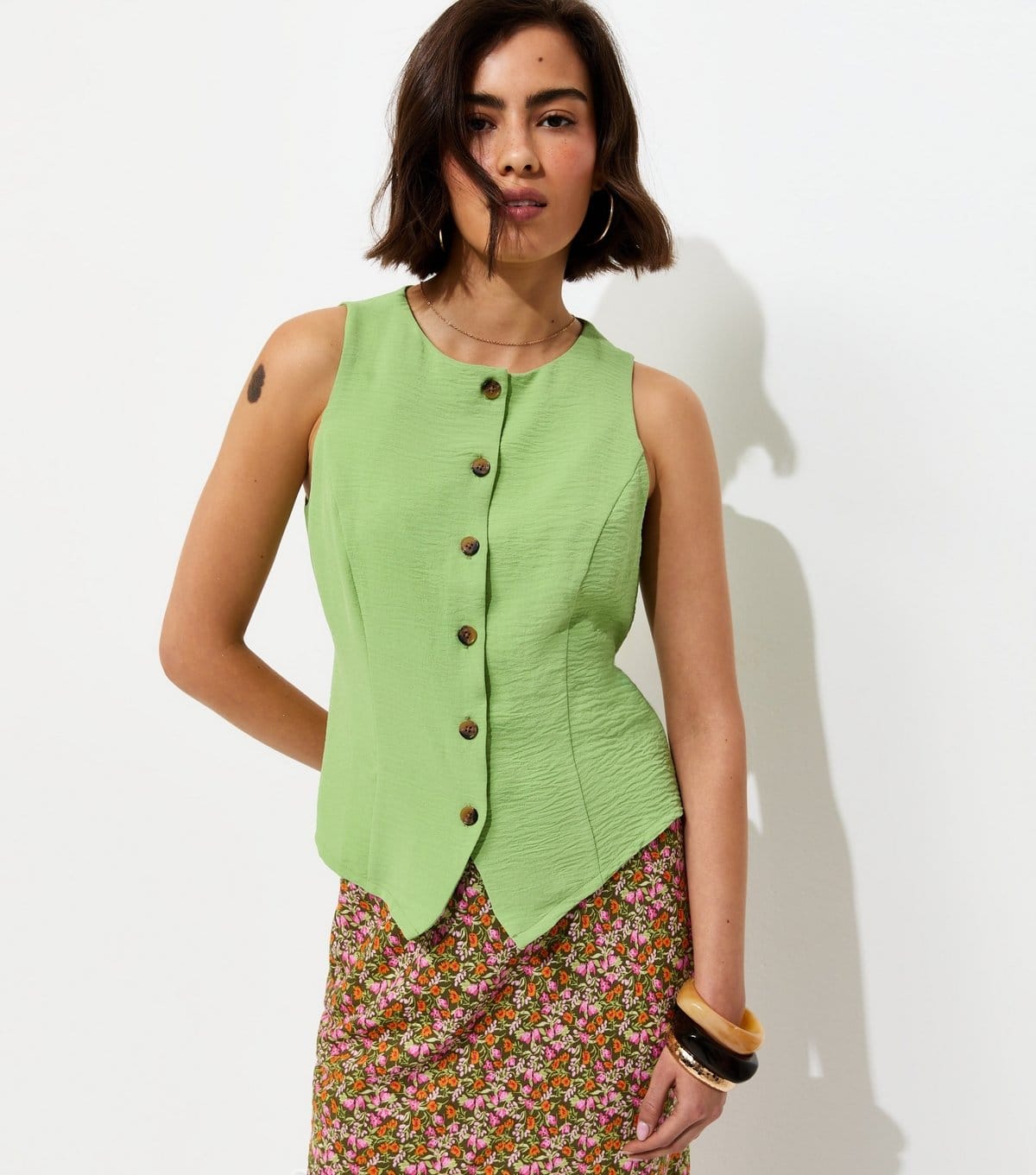 New Look Bright Green Crinkled Tie Back Waistcoat