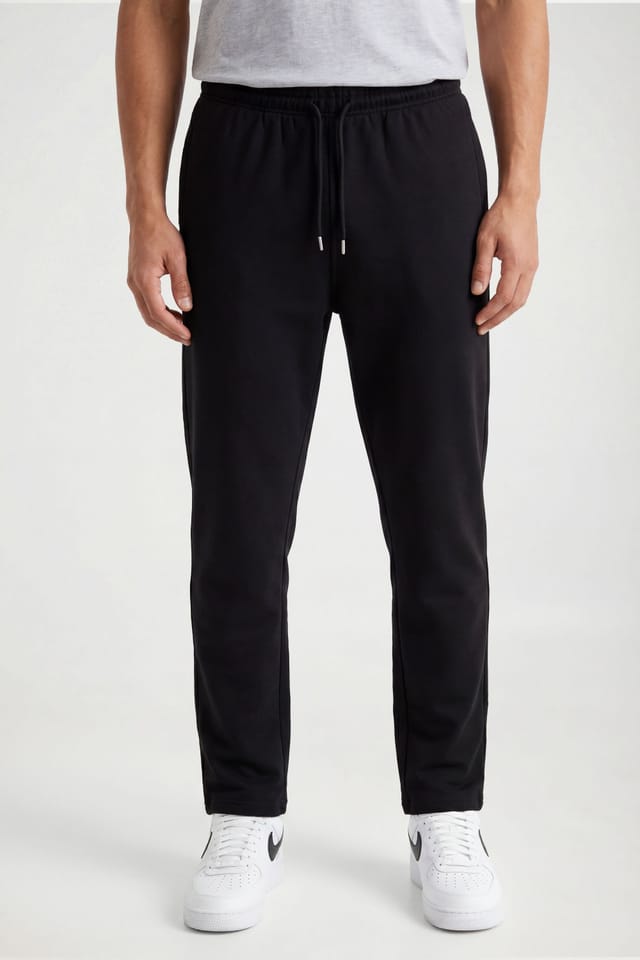 CICAY CICAY Men's Open Hem Drawstring Joggers - Cotton Blend Straight Leg in Black - 2