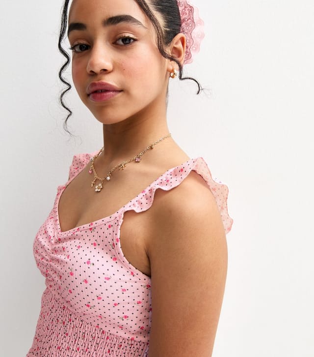New Look Girls' Pink Floral Print Shirred Cami Top New Look - 2