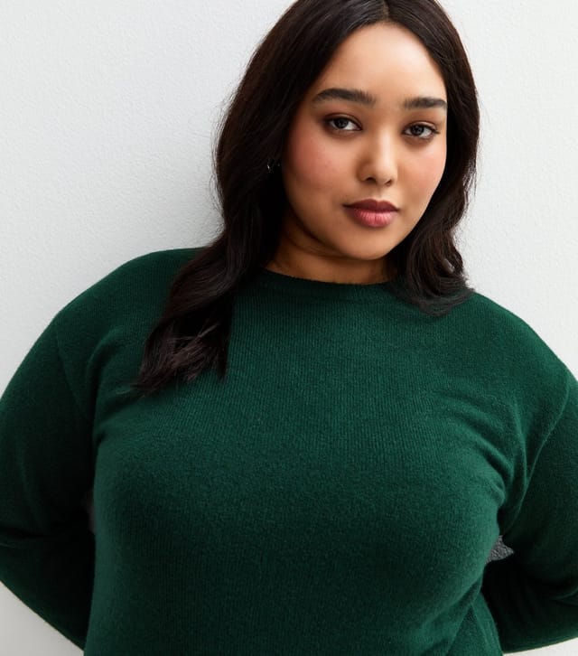 New Look Women's Plus Size Green Crew Neck Split Hem Jumper Curves New Look - 3