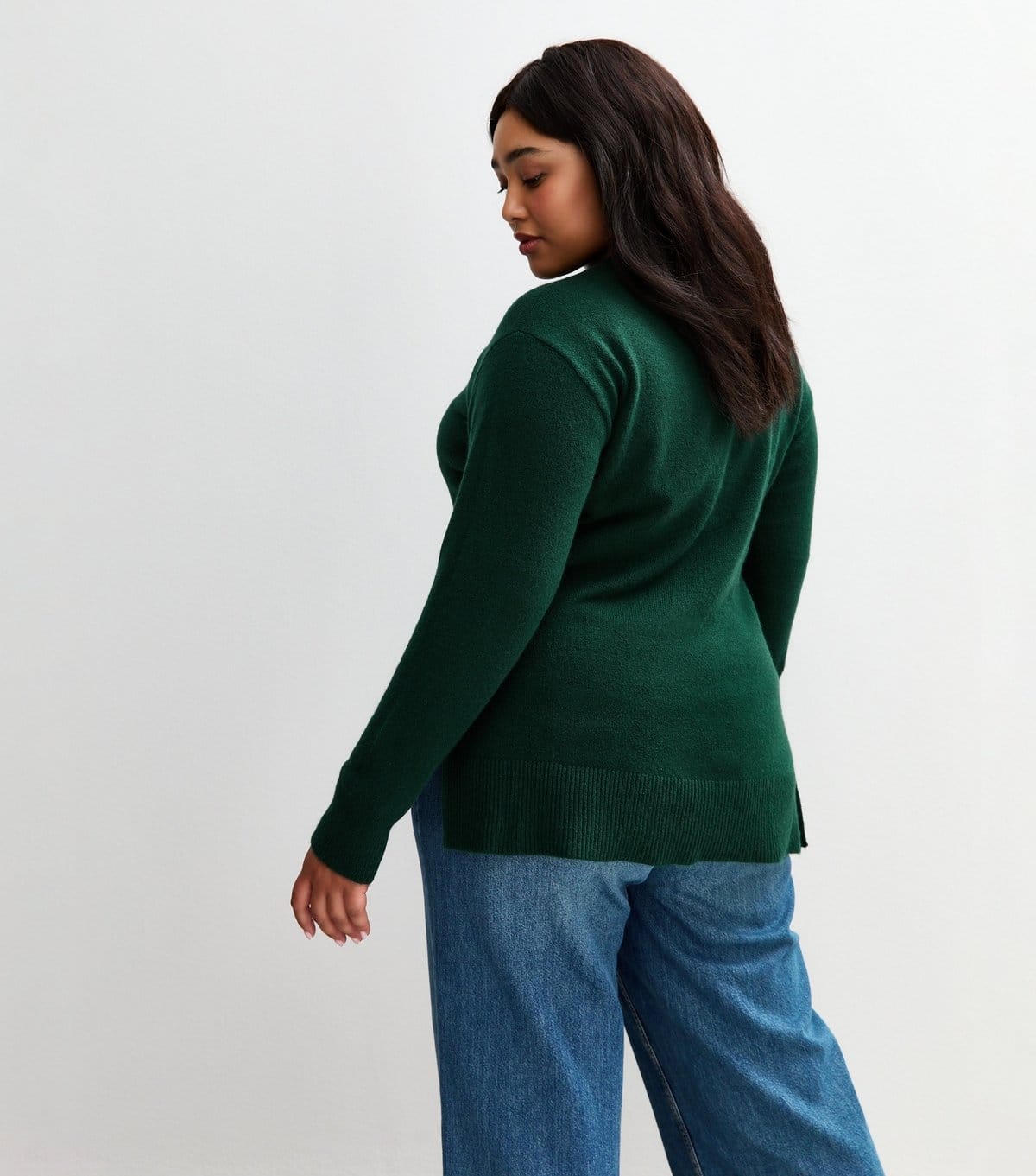 New Look Women's Plus Size Green Crew Neck Split Hem Jumper Curves New Look - 4
