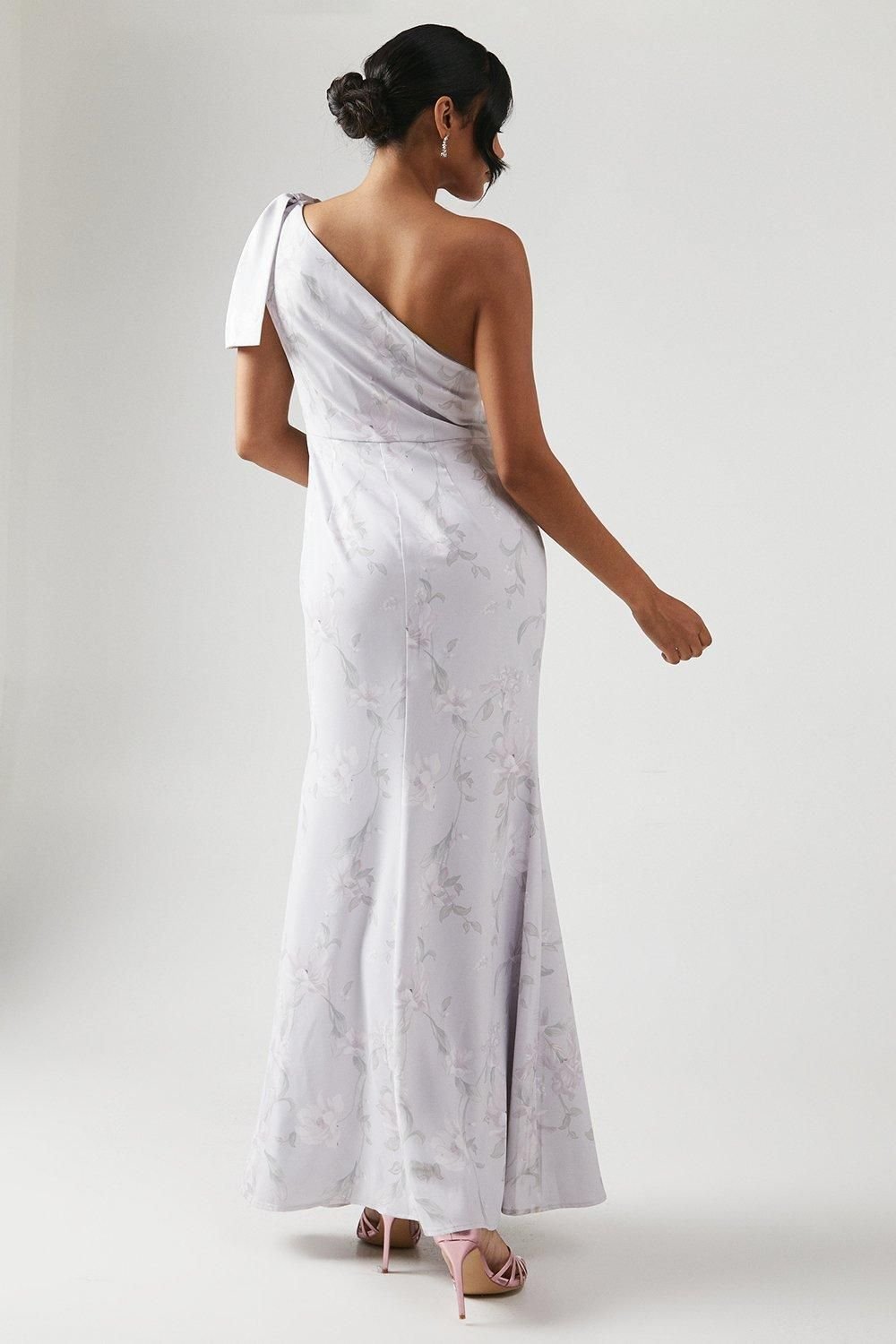 Coast Coast Women's Printed Bow One Shoulder Bridesmaid Dress in Lilac Haze - 3