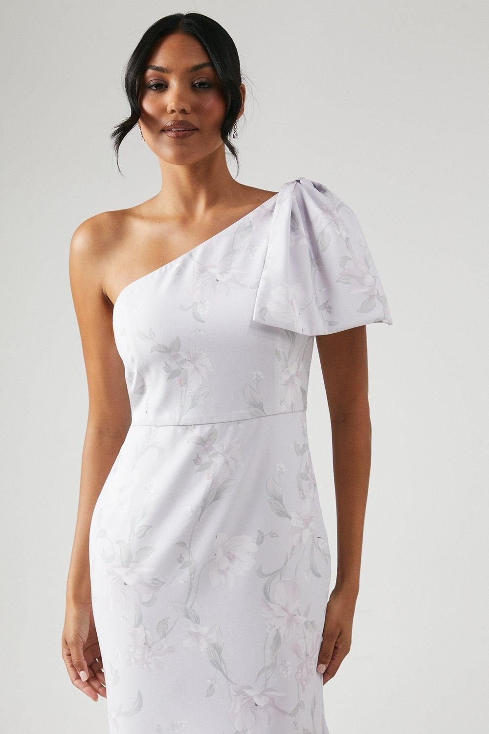 Coast Coast Women's Printed Bow One Shoulder Bridesmaid Dress in Lilac Haze - 4