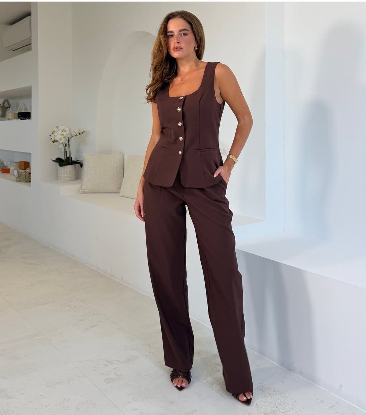 Girl In Mind Women's Dark Brown Front Pleat Tailored Wide Leg Trousers Girl in Mind New Look