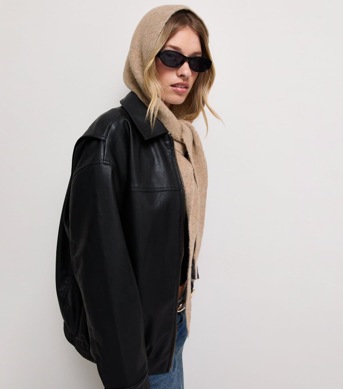 New Look Oatmeal Hooded Scarf Bonnet New Look