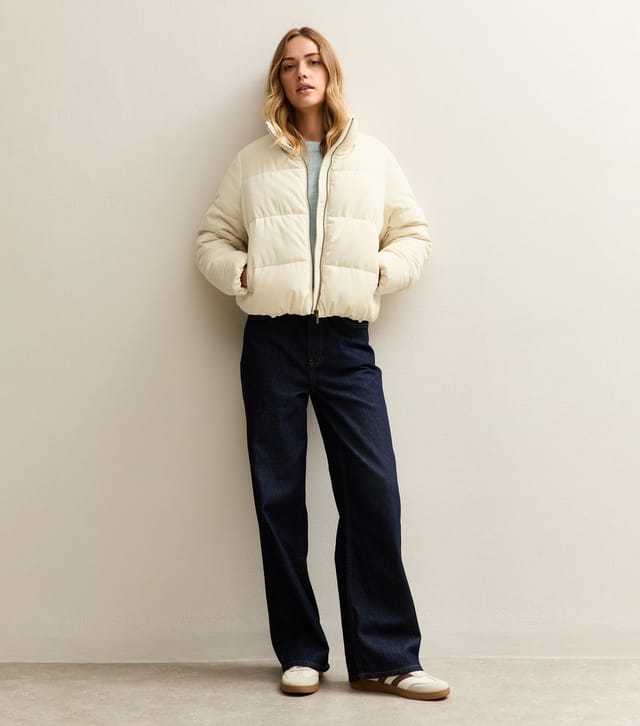 New Look Women's Cream Corduroy Cropped Puffer Jacket New Look - 2