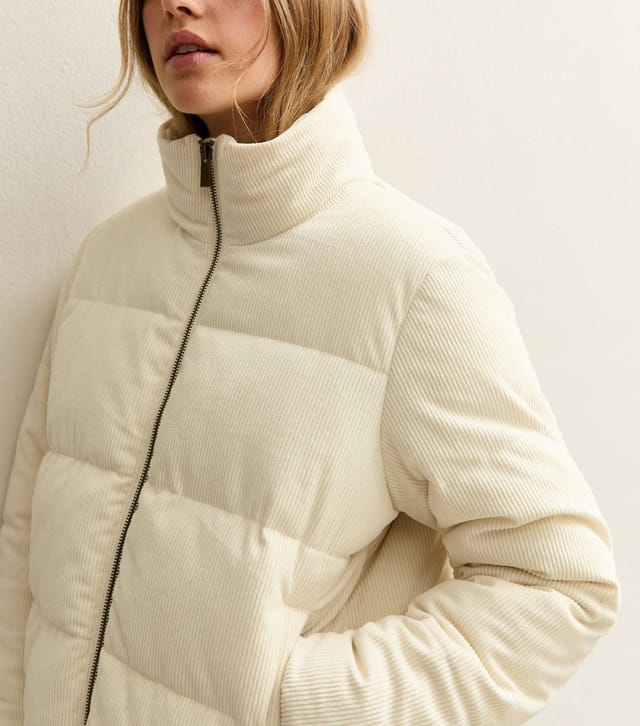 New Look Women's Cream Corduroy Cropped Puffer Jacket New Look - 3