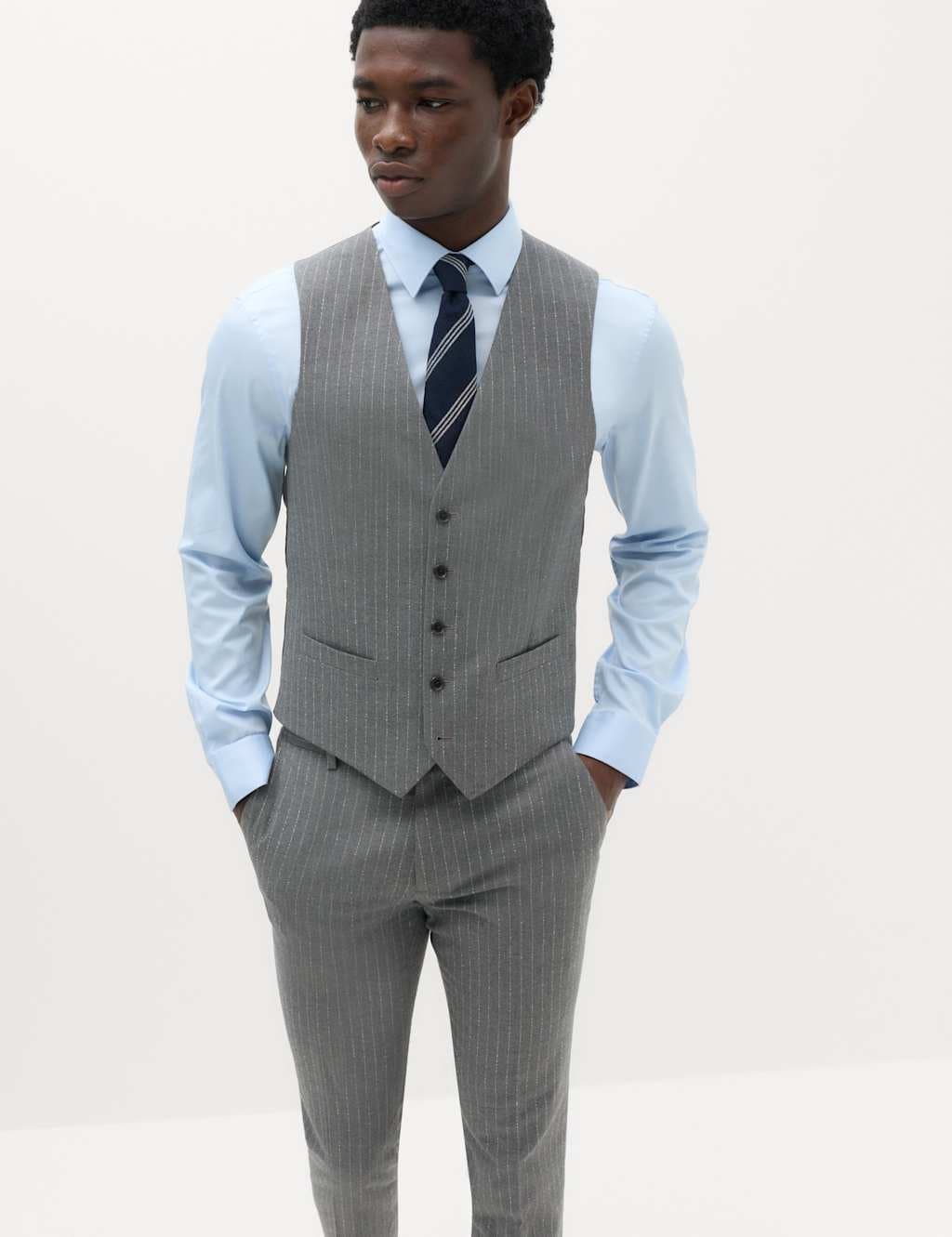 Marks & Spencer M&S Pin Stripe Stretch Suit Waistcoat Dark Grey