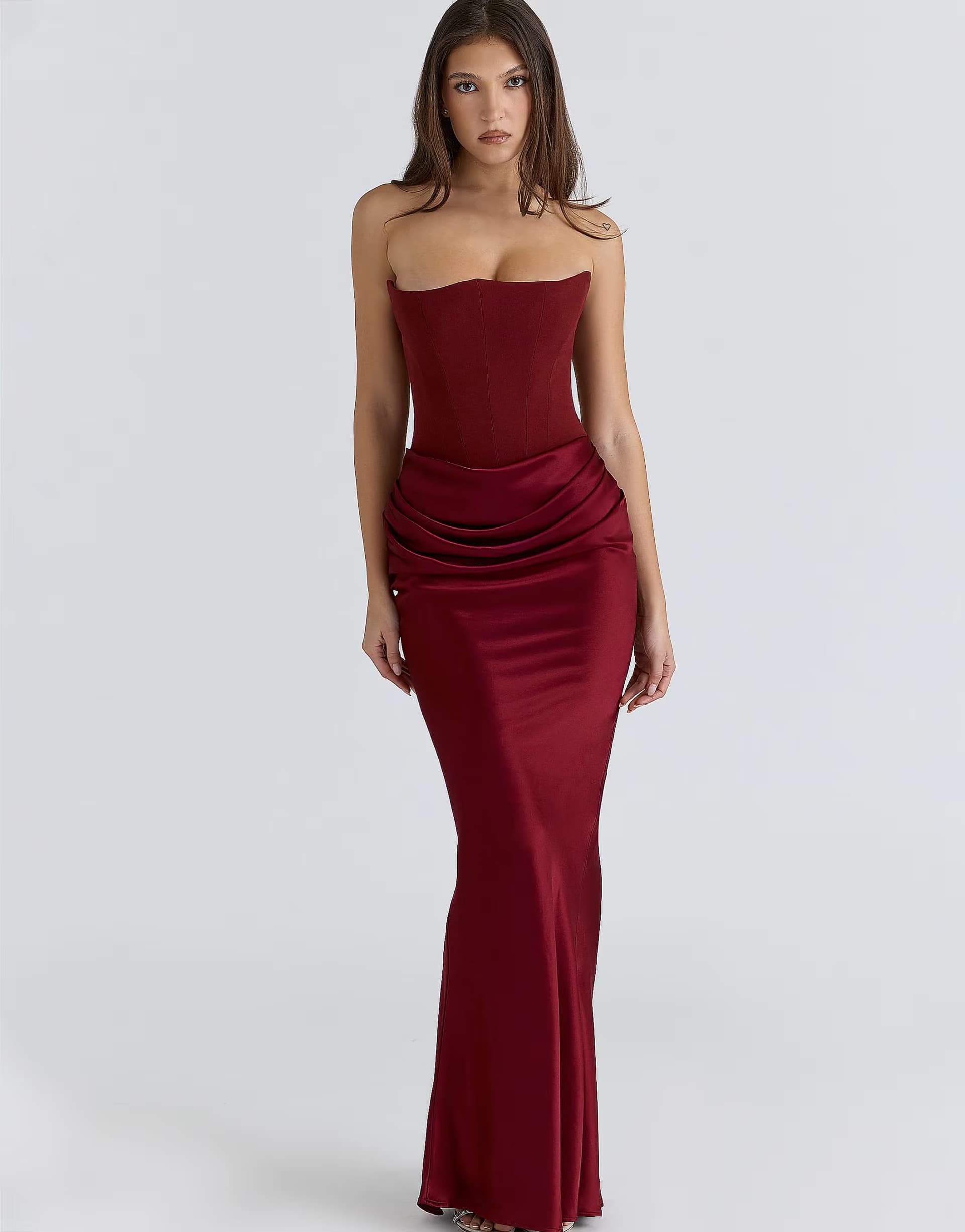 ASOS House of CB Persephone wine strapless corset maxi dress in wine