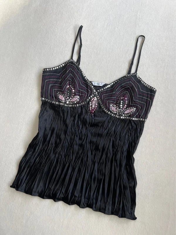 New Look y2k black sequin beaded embellished cami