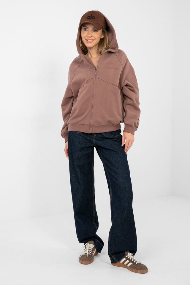 Love Lace Love Lace Women's Casual Zip Hoodie Sweatshirt with Embroidery in Brown - 2