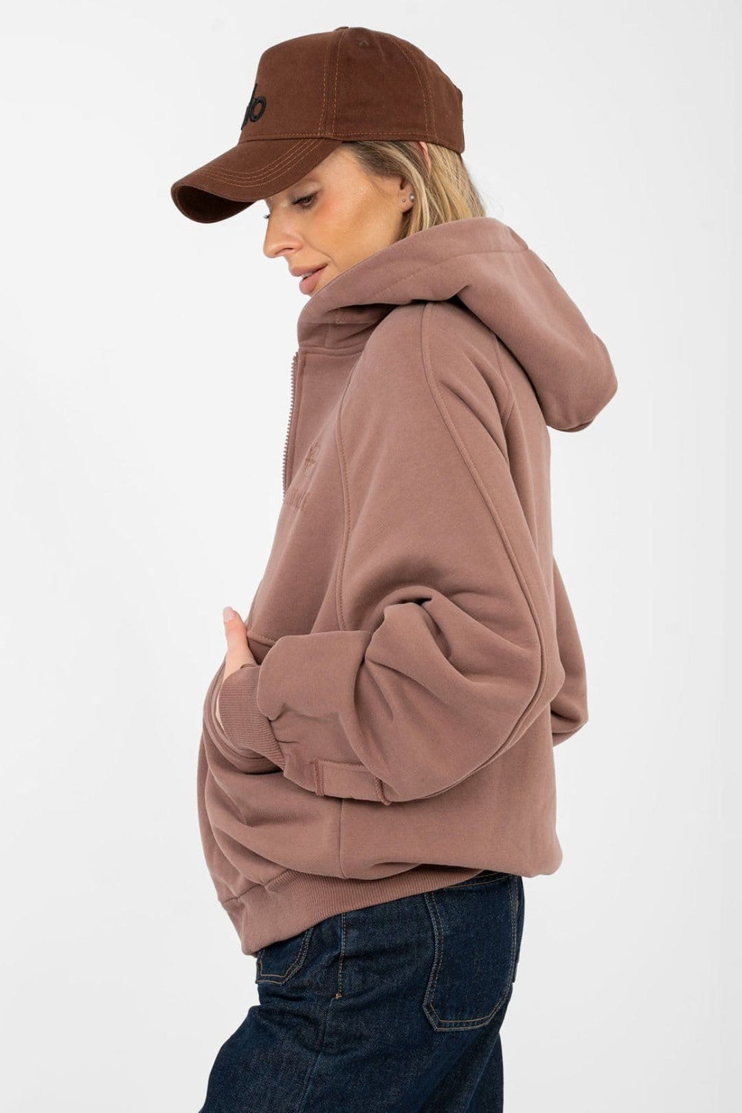 Love Lace Love Lace Women's Casual Zip Hoodie Sweatshirt with Embroidery in Brown - 4