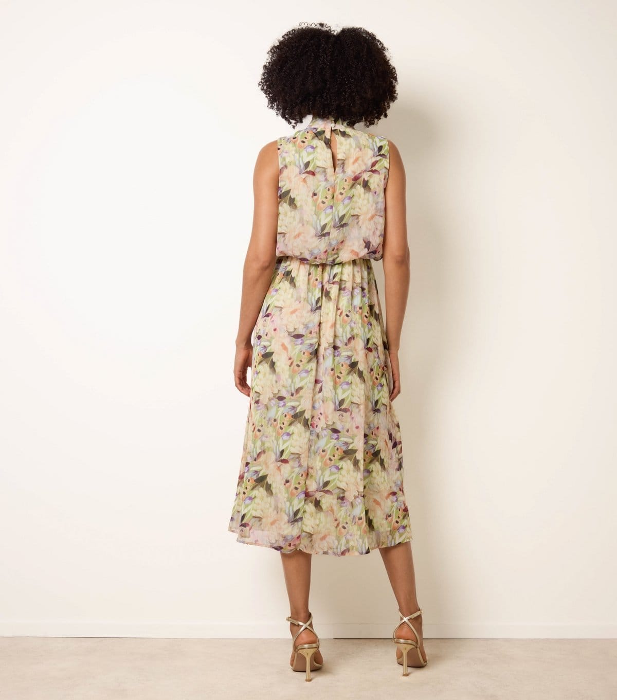 Blue Vanilla Women's Green Floral Print Puffball Waist Midi Dress Blue Vanilla New Look - 4