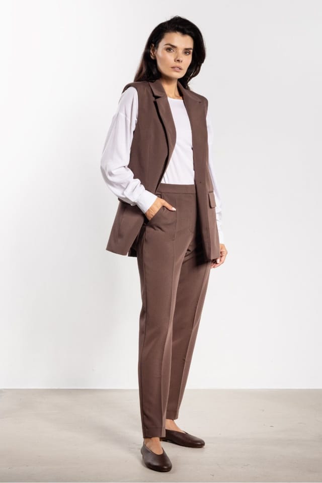 Love Lace Love Lace Women's Classic Tailored Single Breasted Flap Pocket Vest in Brown - 2