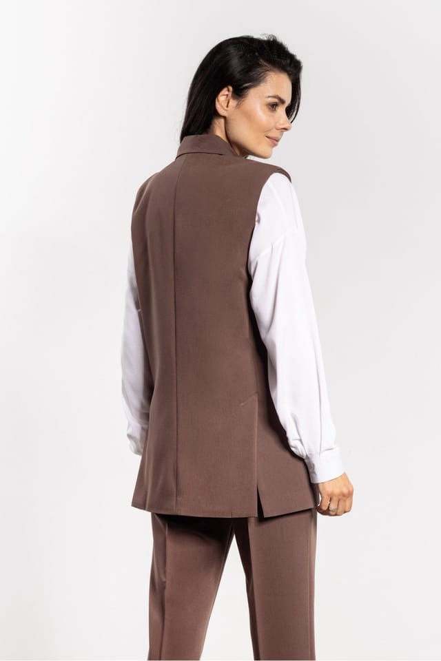 Love Lace Love Lace Women's Classic Tailored Single Breasted Flap Pocket Vest in Brown - 3