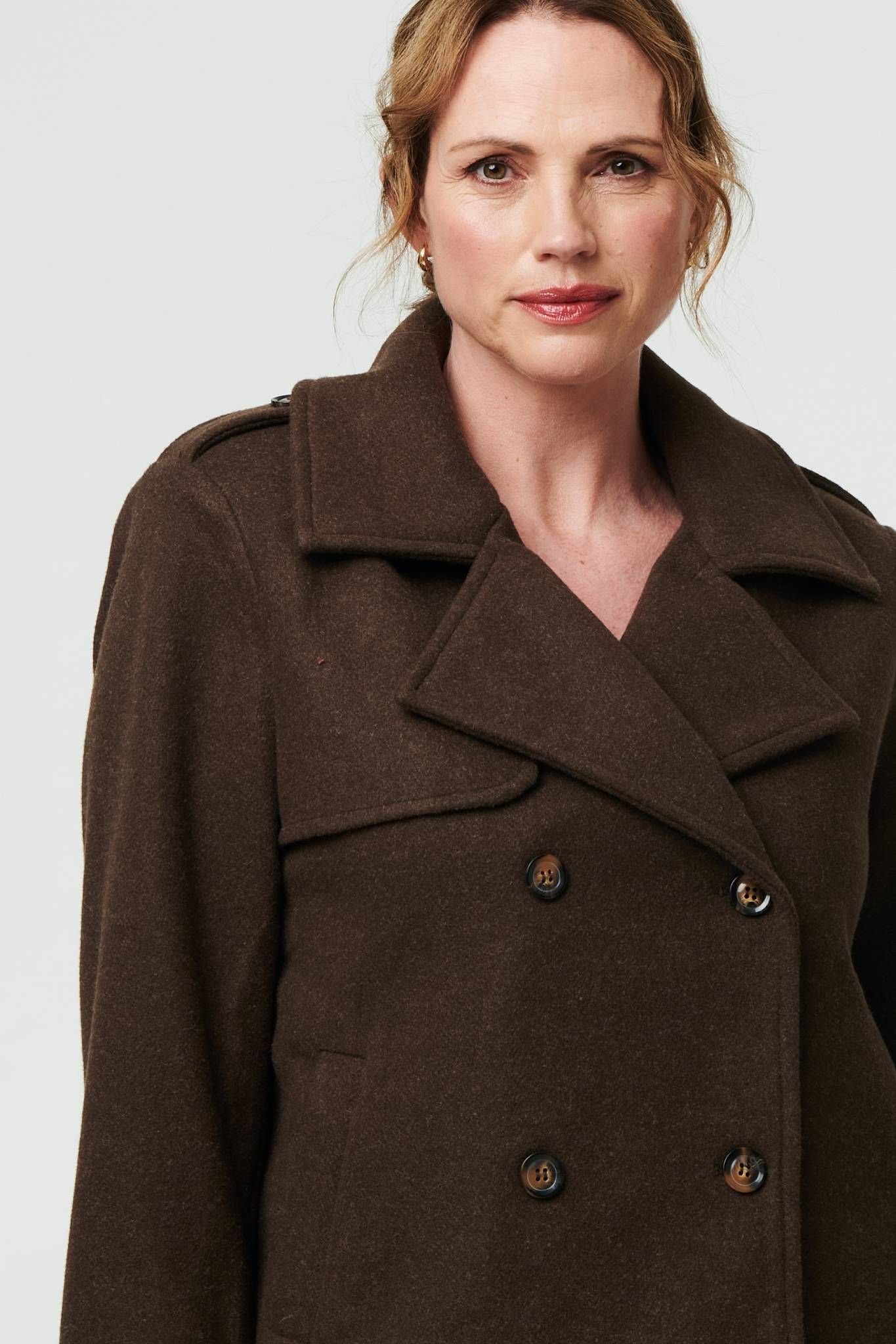Izabel London Izabel London Women's Textured Button Front Short Trench Coat in Brown - 2