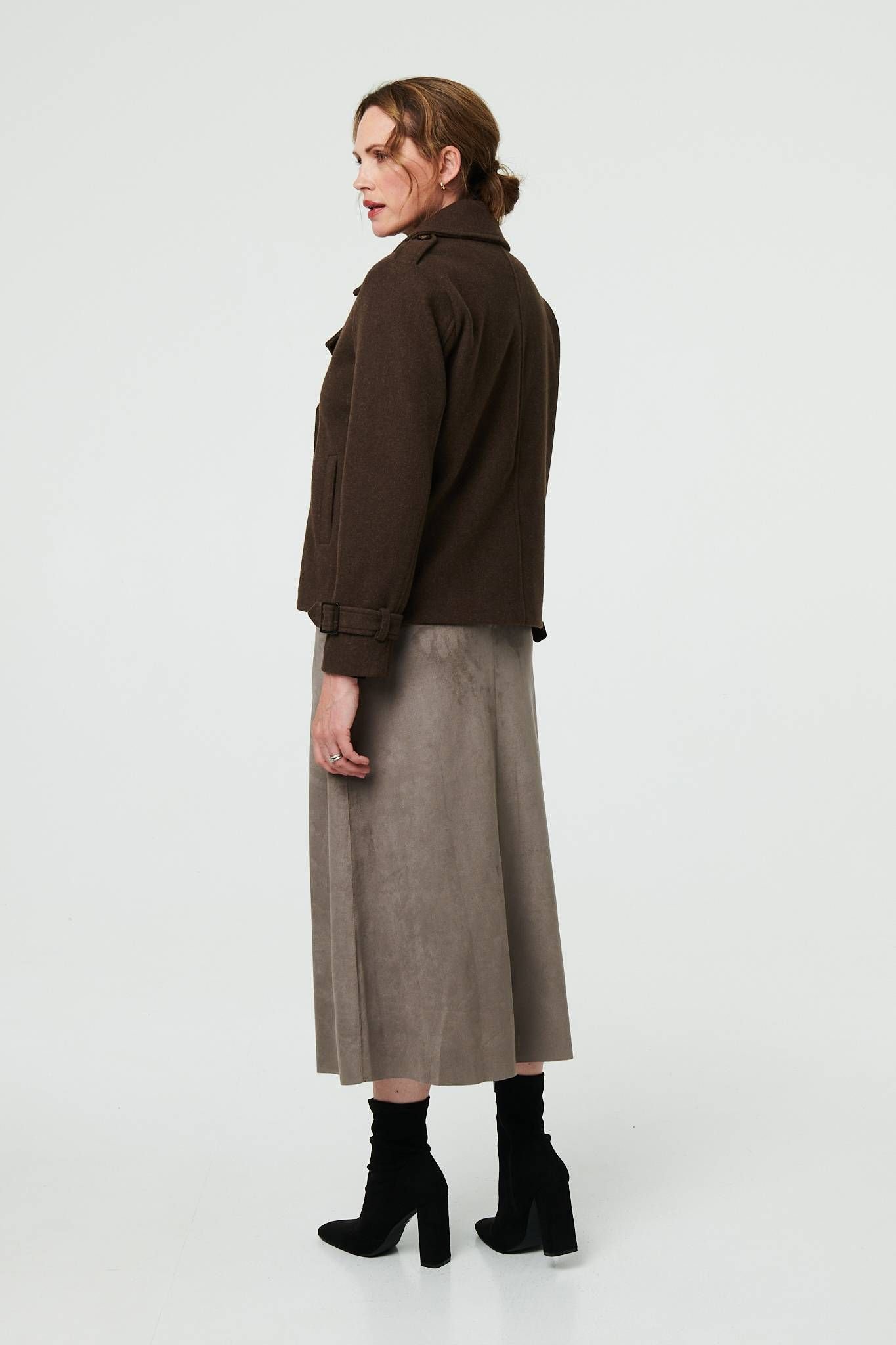 Izabel London Izabel London Women's Textured Button Front Short Trench Coat in Brown - 3