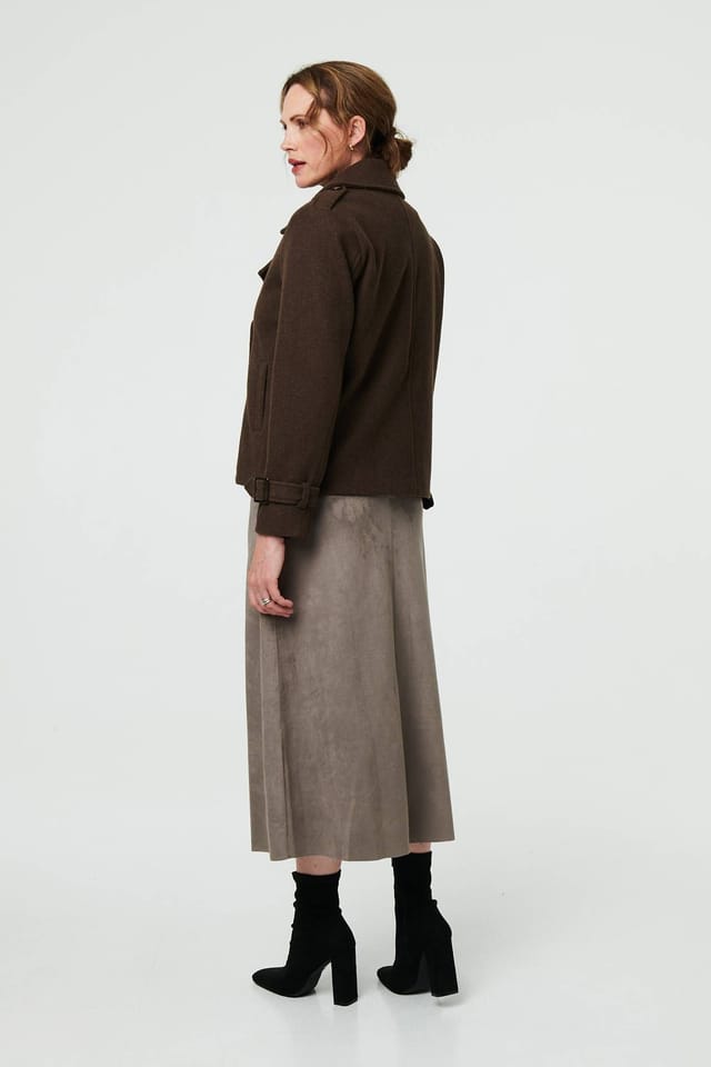 Izabel London Izabel London Women's Textured Button Front Short Trench Coat in Brown - 3