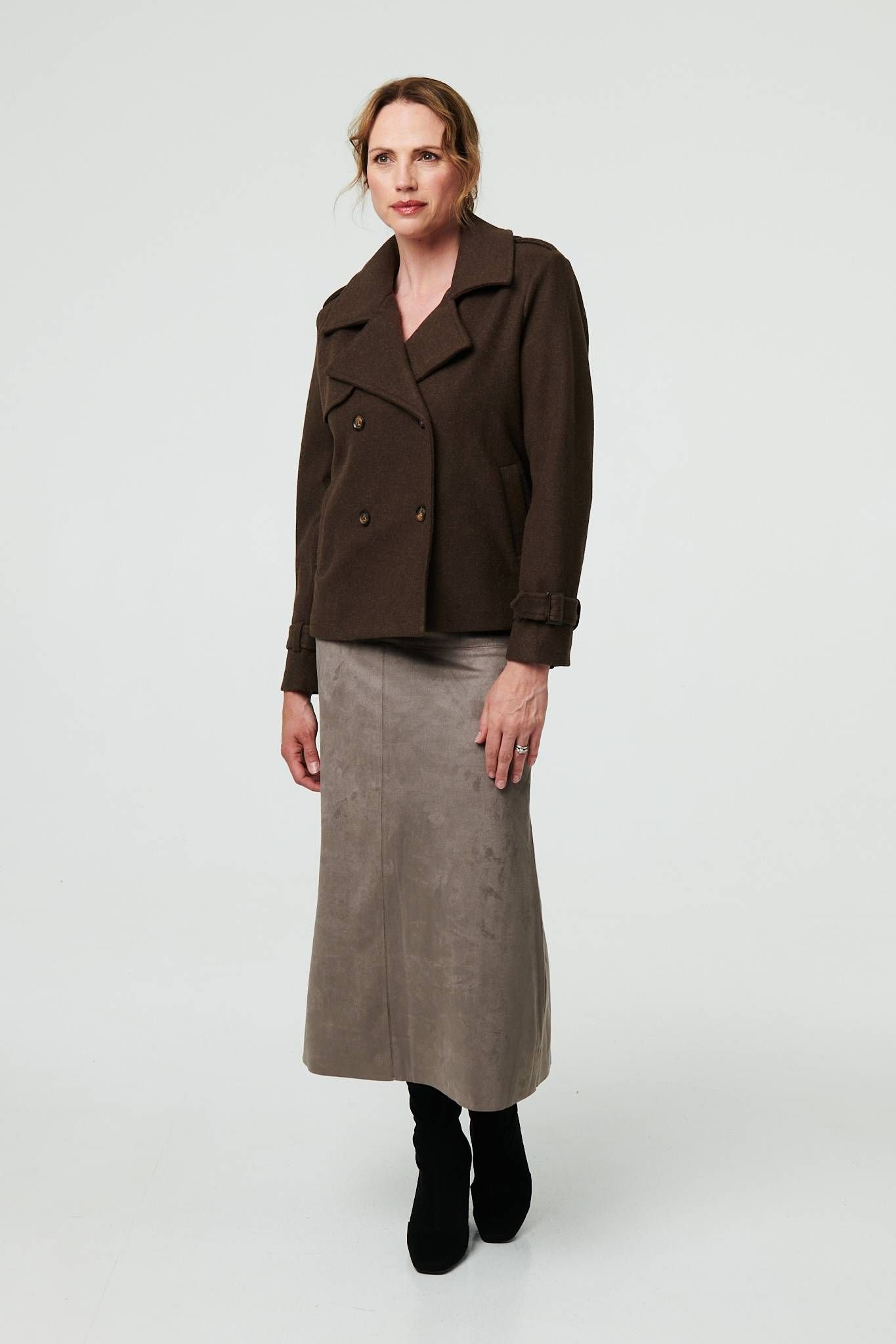 Izabel London Izabel London Women's Textured Button Front Short Trench Coat in Brown - 4