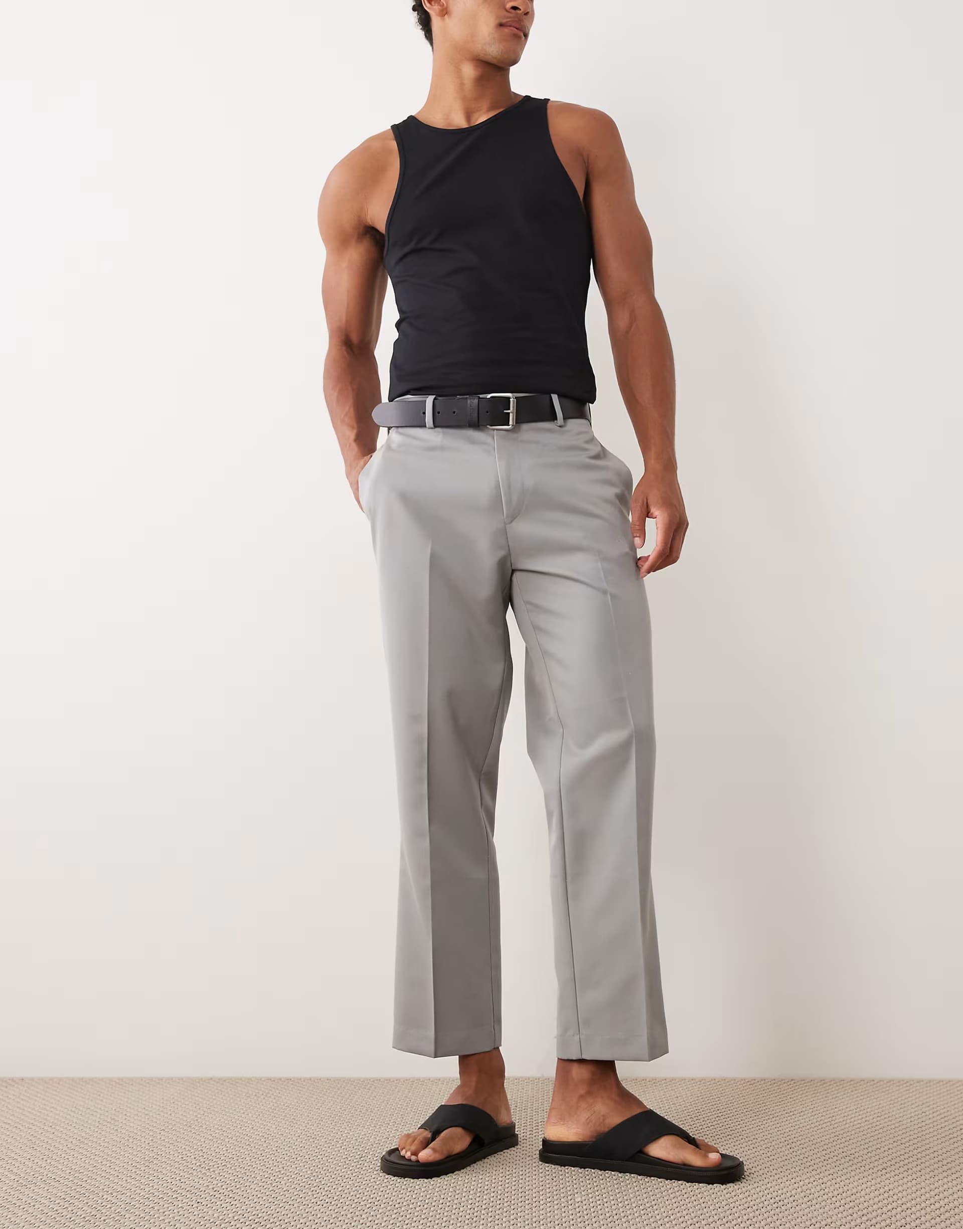 ASOS ASOS DESIGN smart straight cropped trousers in light grey