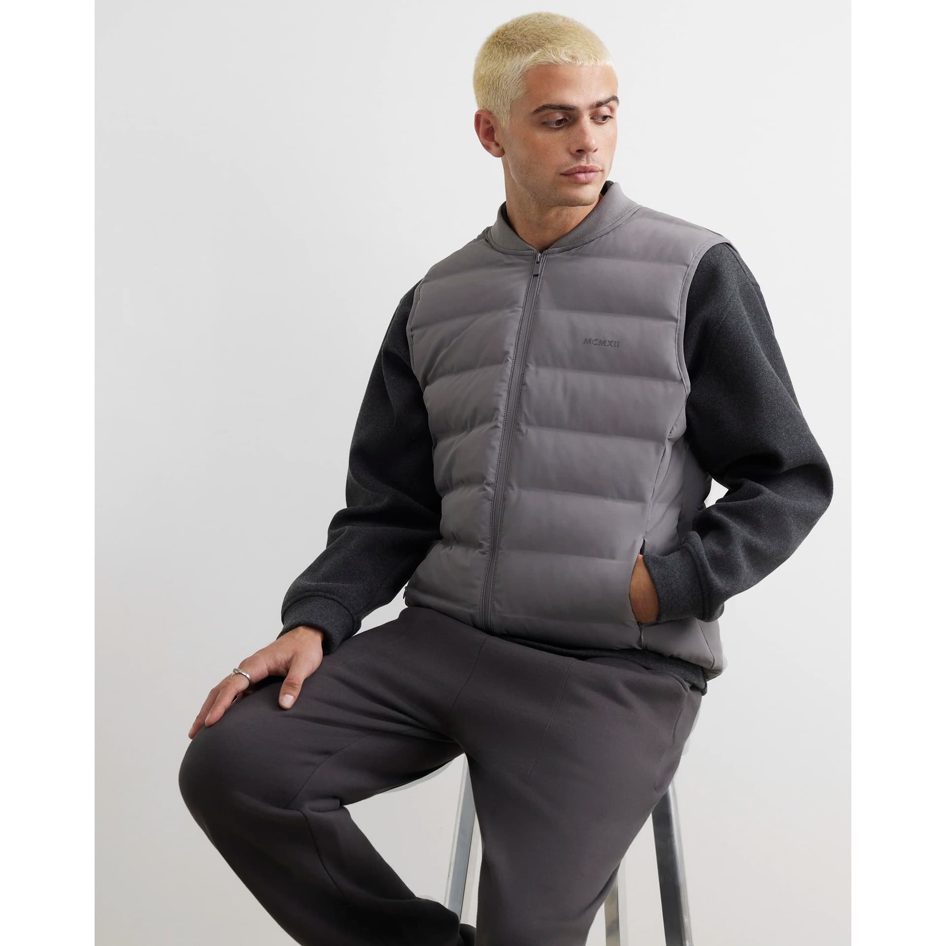 River Island Mens River Island Grey Puffer Gilet